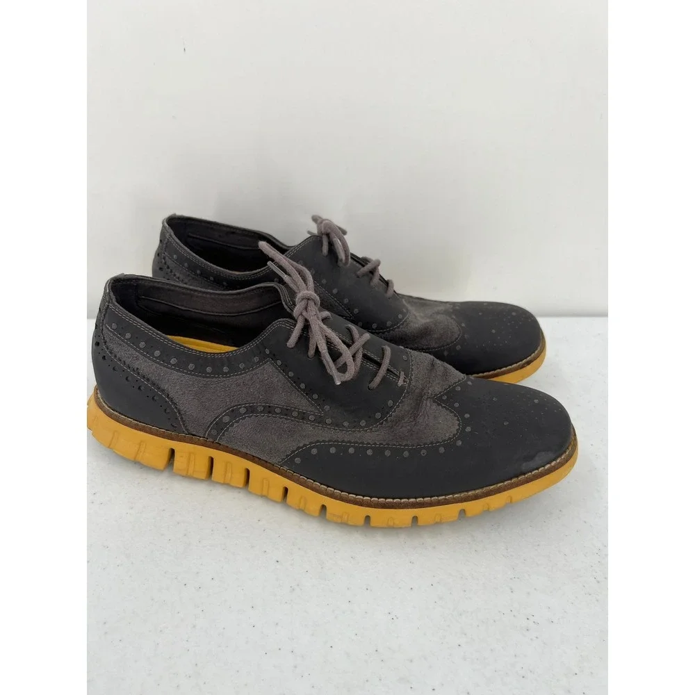 Cole Haan Zerogrand Wingtip Oxford Mens 10M Gray Yellow C23737 Dress Shoes